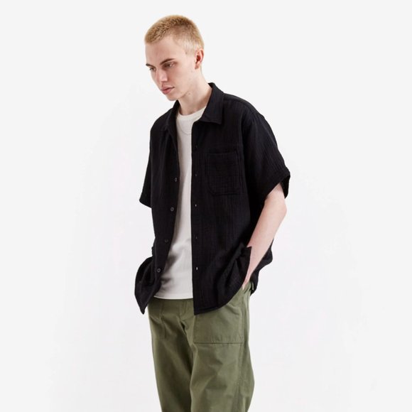 ENGINEERED GARMENTS Black Short Sleeve Camp Shirt Made in The USA S - Picture 3 of 14